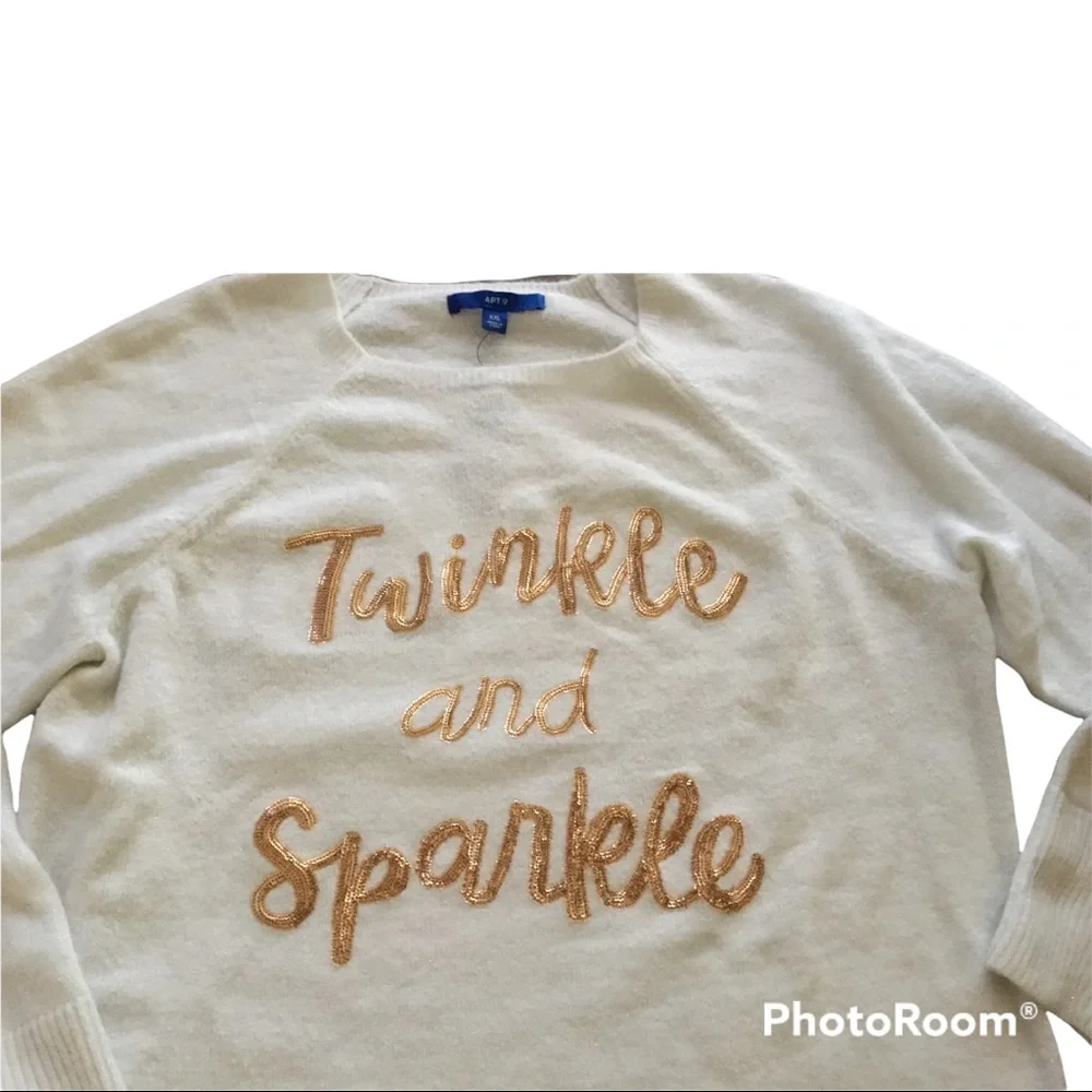 Apt 9 Sweater Twinkle and Sparkle Cream Gold Sequins Size XXL #194 - Picture 3 of 6